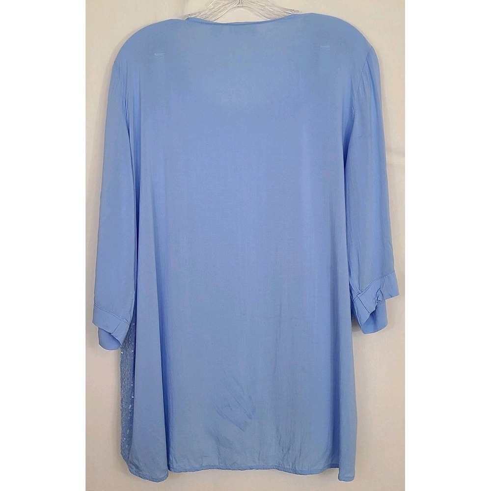 Chicos Sz 2 Resort Beach Vacation Hippie Boho Light Blue Sequin Sheer Tunic Top - Picture 2 of 11